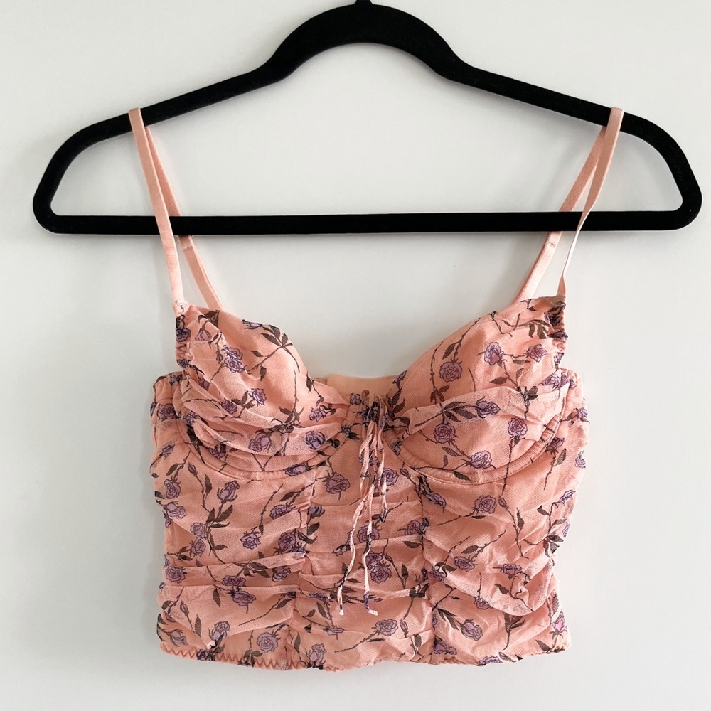 VS Floral Pink Ruched Bustier Top